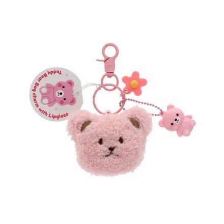 A cute teddy keyring with additional charms and a lip gloss in a fruity berry flavour.
