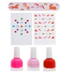 Creative nail styling kit for kids with easy-peel, non-toxic varnishes and fun decorations