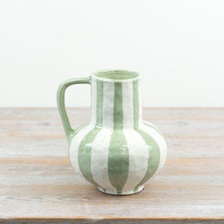 Striped Sage Green Jug, 18.5cm 