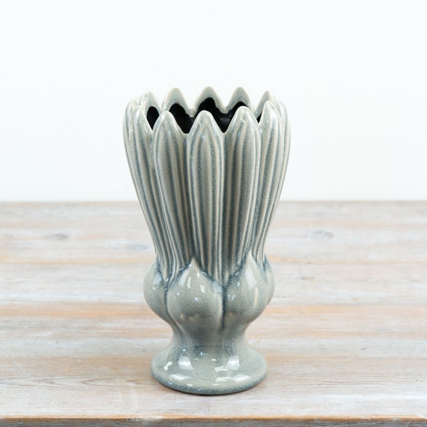 Sage Grey Ceramic Vase, 24cm