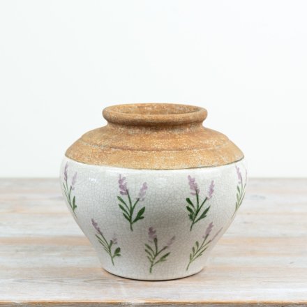 Brighten your home with the charming lavender botanical print ceramic vase.