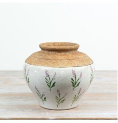Brighten your home with the charming lavender botanical print ceramic vase.
