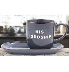 Enjoy tea time in style with this elegant blue mug and snack tray set