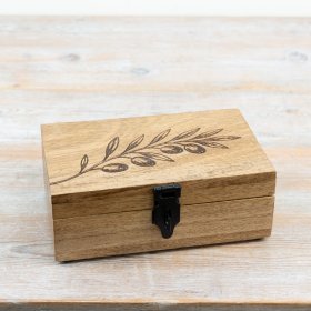 Elegant wooden box with leaf design, ideal for safeguarding your cherished keepsakes