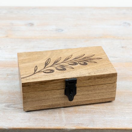Elegant storage box adorned with a graceful leaf pattern, ideal for safeguarding your cherished keepsakes