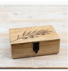 Elegant storage box adorned with a graceful leaf pattern, ideal for safeguarding your cherished keepsakes