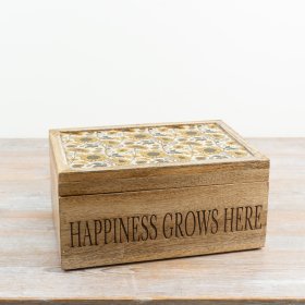 a delightful wooden keepsake box adorned with sunflowers and heartfelt sentiment