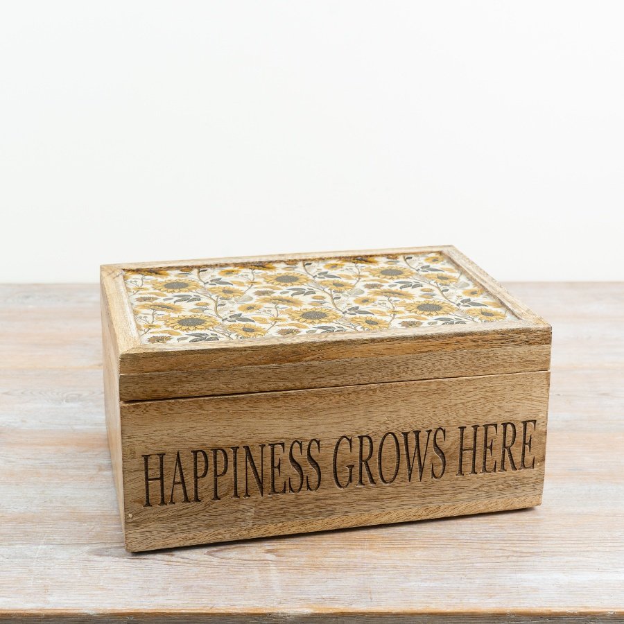 a delightful wooden keepsake box adorned with sunflowers and heartfelt sentiment