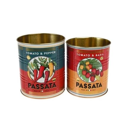 Two rustic metal storage tins by REX featuring a delightful Passata motif