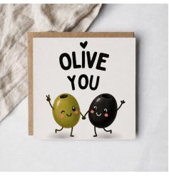 a delightful olive-themed greeting card to share a smile