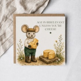 A delightful mouse-themed greeting card with a witty touch