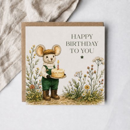 Happy Birthday Mouse Card, 15cm 