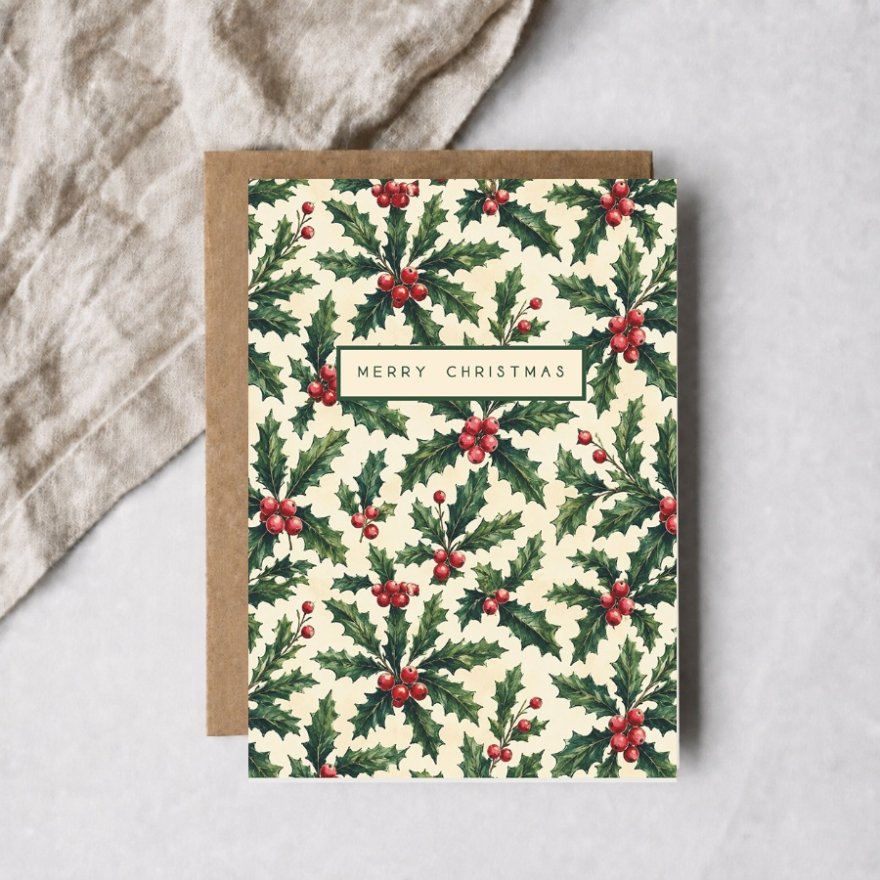 16cm Christmas Holly Card
