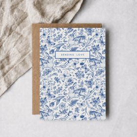 Adorable blue rabbit-themed greeting card