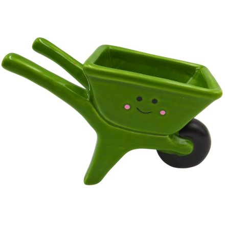 Smiley Face Wheel Barrow Planter, 11.6cm 