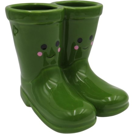Smiley Face Welly Boot Planter, 13cm 