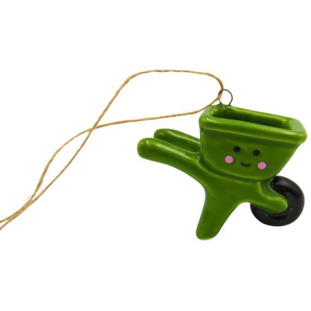 5.4cm Green Wheel Barrow Hanging Deco