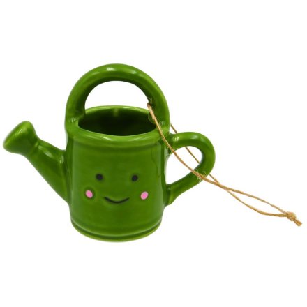 Smiley Face Green Watering Can, 7.3cm 
