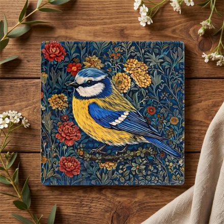 William Morris Blue Tit Coaster, 10cm 