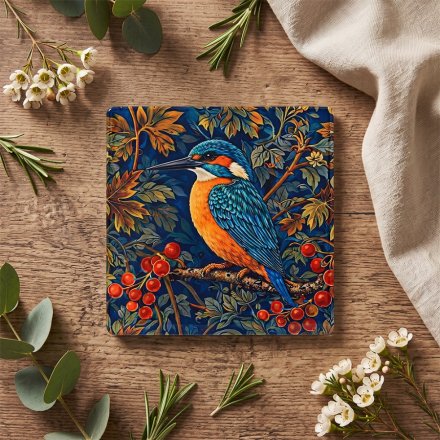 William Morris Kingfisher Ceramic Coaster, 10cm