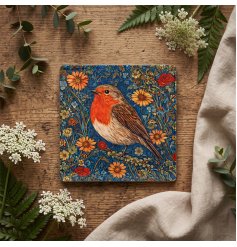 delightful robin motif ceramic coaster