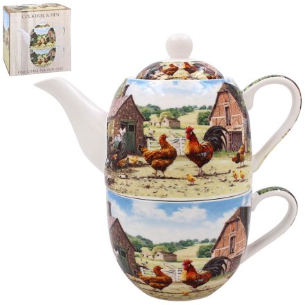 18cm Cockerel and Hen Tea For One Set