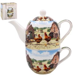 Savour a delightful tea break with our charming Cockerel and Hen set