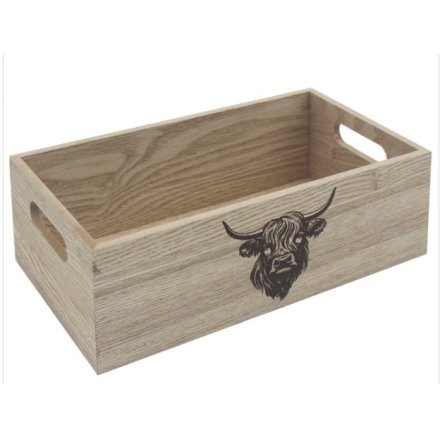 Highland Cow Wooden Storage Box, 25cm