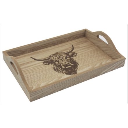 Highland Cow Wooden Serving Tray, 30cm