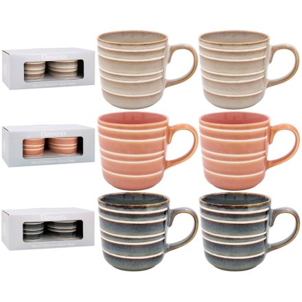 3/A Reactive Glaze Ribbed Mugs, 13cm 