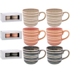 Elevate your drinkware with our Elements Ribbed Stoneware Mugs, blending texture and style