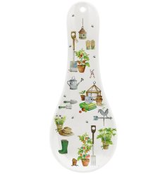 Protect your kitchen surfaces with the delightful Green Fingers Spoon Rest