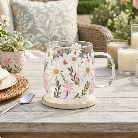 13cm Daisies Glass Cup