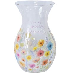 Delight Mum with this colourful glass vase showcasing a touching daisy motif