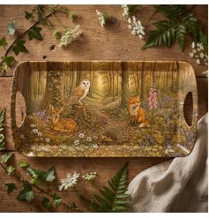 a charming serving tray with a woodland  pattern 