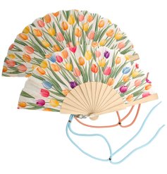 Bright and elegant, this tulip-themed folding fan brings a refined touch to your summer style