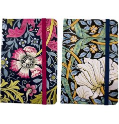 Stylish hardback notebook adorned with William Morris prints, made using recycled paper and card
