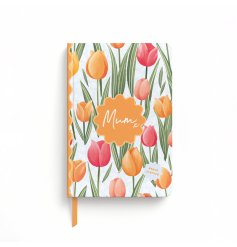 Eco-conscious Mother's Day gift notebook with delightful peach fragrance and vibrant tulips