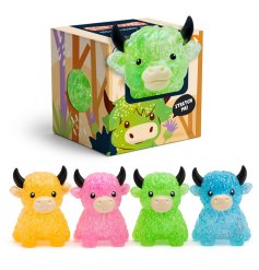 A colourful, glittery Highland Cow stress toy for stress relief and fun.