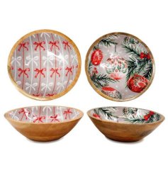 Enhance festive dining with this elegant duo of hand-finished mango wood serving bowls
