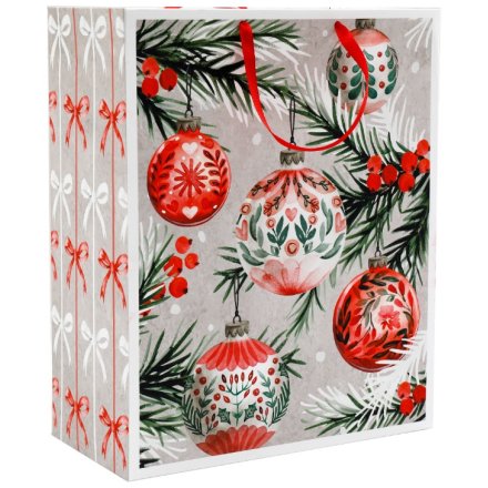 Christmas Baubles and Bows Gift Bag, 33cm