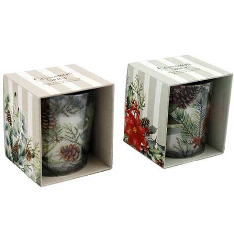 A festive wax candle in a delightfully decorated box, ideal for Christmas gifting