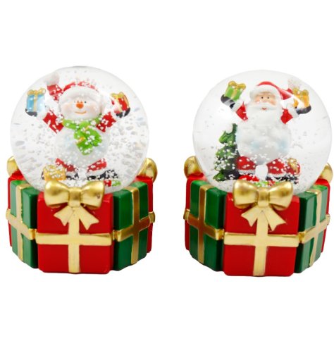Festive snow globes with charming Santa and snowman figures inside