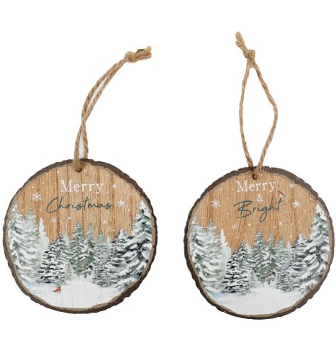 quaint round bark ornaments with a woodland inspired design
