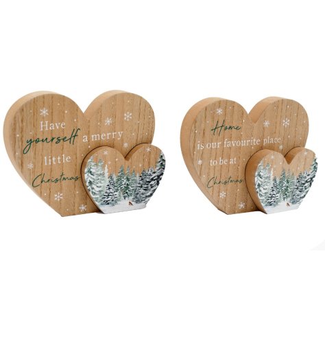 Add rustic warmth and festive charm to your mantel with these wooden heart plaques