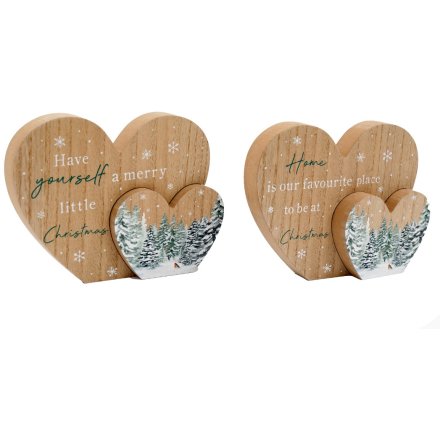 2/A Wood Double Heart Plaque Forest, 22cm 