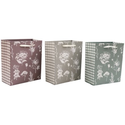 25cm Floral and Gingham Gift Bag, 3/A 