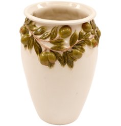 Elegant dolomite vase featuring intricate 3D olive branch detailing.