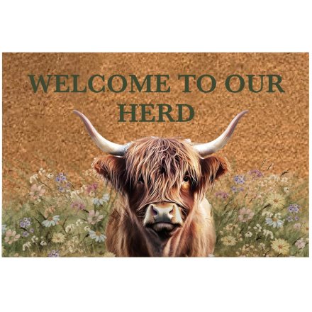Spring Highland Cow Doormat, 60cm 