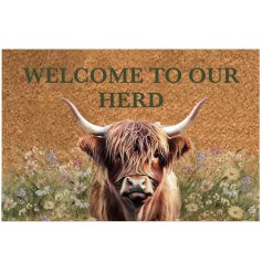 a charming highland cow doormat 
